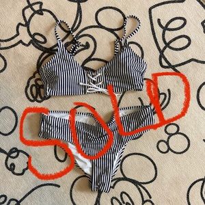 Striped bikini top and bottom